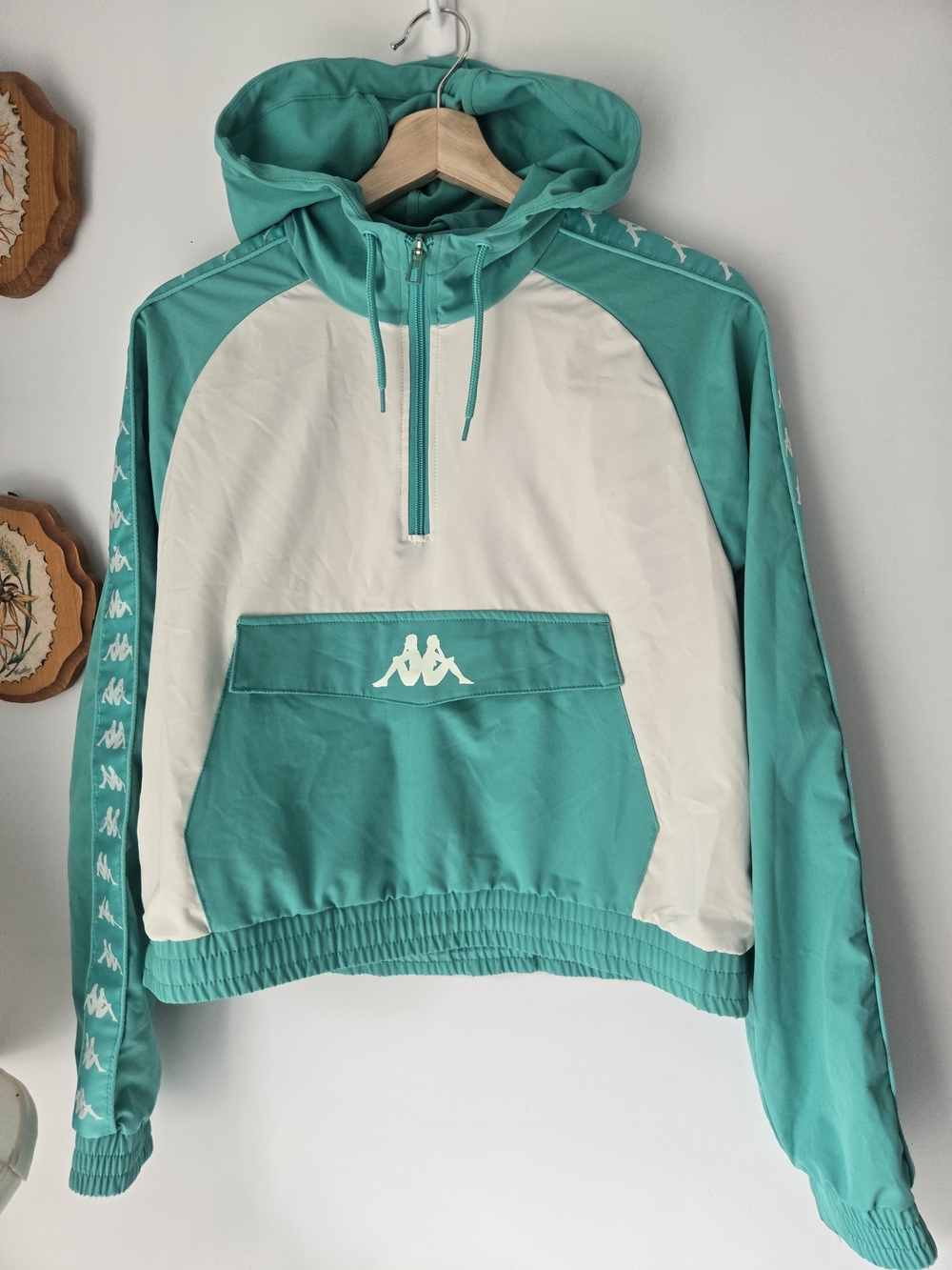 Kappa Women's Teal & White Hooded Pullover Jacket